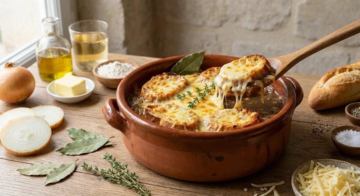 Француска Чорба со карамелизиран кромид и кашкавал – Soupe à l’oignon (Видео)